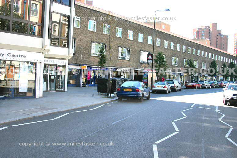 The end of the shopping section of Kings Road, Chelsea. 