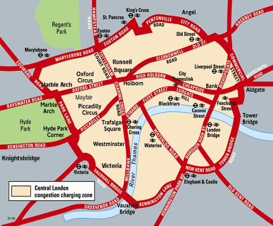 london underground zones. The congestion zone covers